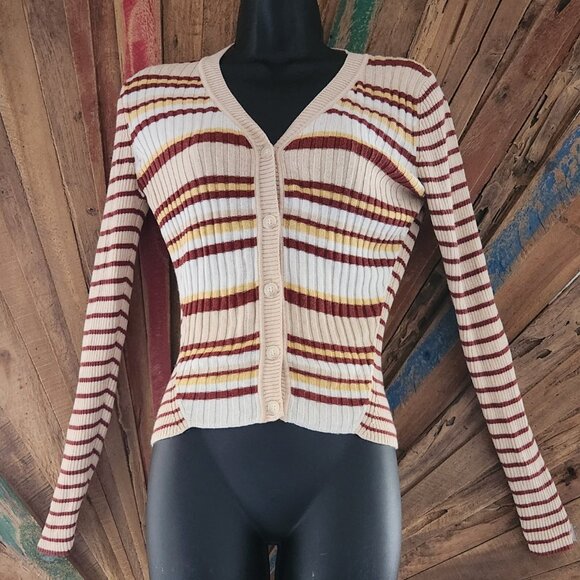 NWOT Naadam Striped Silk & Cashmere ribbed Cardigan Sz S - Picture 4 of 12
